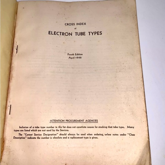 Cross Index of Electron Tube Type Forth Edition April 1946 War Department - Picture 9 of 10